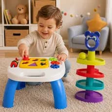 Kit Brinquedo Educativo Mesa Didática + Escorrega Ball para Bebe Dia das Crianças Desenvolvimento Infantill