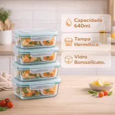 Pote de Vidro 640ml Hermético Tampa Trava Vedação Marmitas Alimentos Frutas Fitness Vasilha