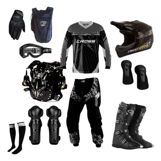 Kit Conjunto Roupas e Equipamento Para Piloto Adulto Motocross Trilha Pro Tork + Mochila Hidratação