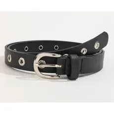 Cinto Feminino 2,5 cm  Largura Ilhós Grande  em Couro Sintético de Alta Resistência Preto Fivela em Metal