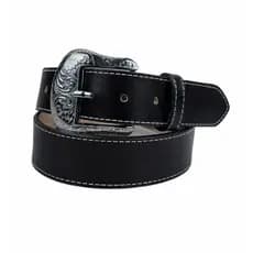 Cinto  Preto Country Unissex Fivela Western – Costura Branca Reforçada