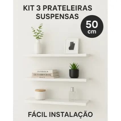 Kit 3 Prateleiras Suspensas 50cm – Decoração para Sala, Cozinha, Quarto e Banheiro