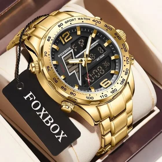 Foxbox Lige 0034 Top Marca De Luxo Digital Mens Relógios Top Luxo Esporte Quartz Relógio De Pulso Para Homens Todo O Aço Militar Relógio Impermeável + Caixa