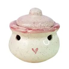 Porta Alho em Cerâmica Cozinha Alheiro Decorado Rosa Coração 14x14cm