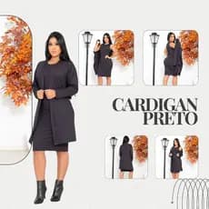 Cardigans Feminino Longo Preto Estilo e Conforto para Meia Estação Veste do P ao GG