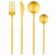 Kit Talheres Dourados Aço Inox 24 Peças, Facas , Garfos
