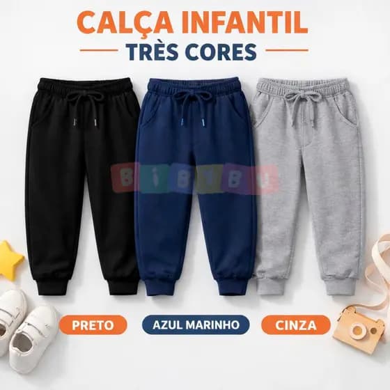 Kit 2 Calça Infantil Moletom Calça Infantil de Moletom Calça Escolar Flanelada Calça Infanto Juvenil