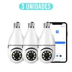 3 UNIDADES - Câmeras Lâmpadas de Segurança Vigilância IP Wi-Fi 360° Visão Noturna FullHD Bivolt
