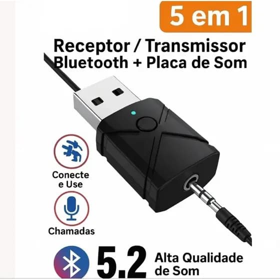 Adaptador de Áudio 5 em 1 Bluetooth 5.2 Transmissor Receptor TX RX Modo SC para PC TV Car Music
