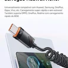 Cabo USB-C Turbo Essager 7A — 100W/88W Carregamento Ultra Rápido para Huawei, Honor, Samsung e Mais