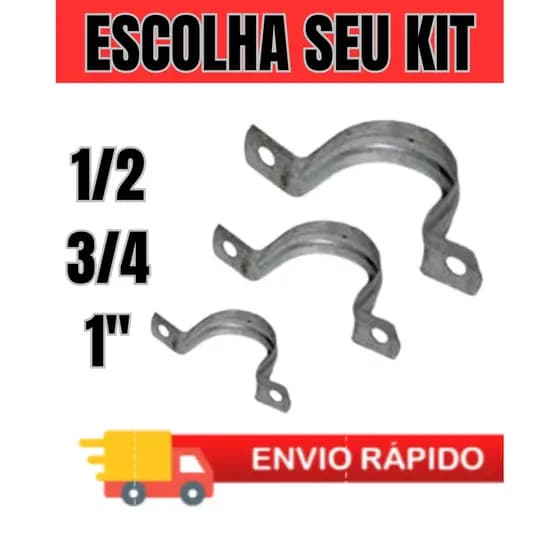 Abraçadeira Tipo U em Metal Para Tubos (Medidas 1/2 - 3/4 - 1")  até 50 UNIDADES.