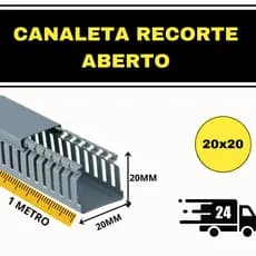 1 metro Canaleta Recorte Aberto Cinza 20x20mm Barra 1m