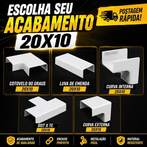 Acabamentos para canaleta 20x10 branco -curva 90g curva interna, externa, luva emenda