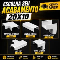 Acabamentos para canaleta 20x10 branco -curva 90g curva interna, externa, luva emenda