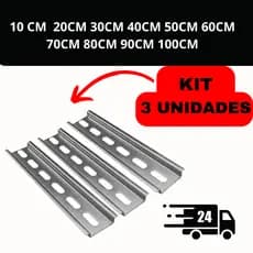 3 Trilho Din Perfurado Galvanizado para Quadro Elétrico Disjuntor Din - 3 unidades