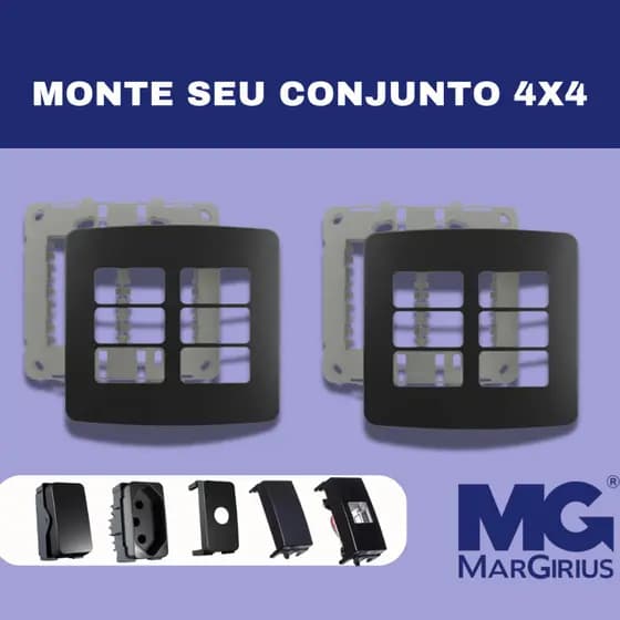 MONTE SEU CONJUNTO 4X4-TOMADA 10A/20A INTERRUPTOR SIMPLES/PARALEL MODULO CEGO,SAIDA DE FIO.-MARGIRIUS B3 PRETO