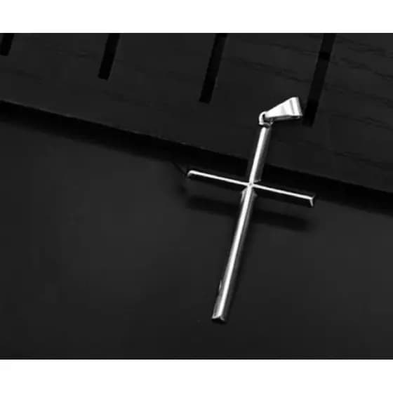 pingente Cruz Palito Aço Inox Para Corrente Até 4mm Crucifixo Prata Cruz Palito