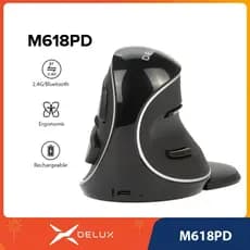 Delux M618PD 2.4G Mouse Ergonômico Vertical Recarregável Sem Fio Bluetooth 4000DPI 6 Botões Descanso Removível Para Palma PC