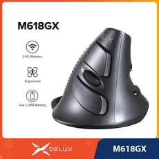 Delux M618GX Mouse Óptico Ergonômico Vertical Sem Fio 6 Botões 1600DPI Para PC / Windows Mac / Escritório