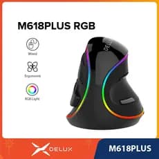 Delux M618 PLUS RGB Ergonômico Vertical Gaming Mouse 6 Botões 4000 DPI RGB Com Fio À Mão Direita Mouse Para PC Portátil