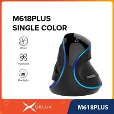 Delux M618PLUS PU Azul Mouse Vertical USB Computador Óptico Escritório Mause Wired Mão Direita Ergonômico Ratos Para PC