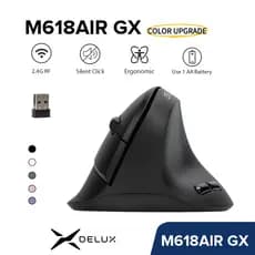 Delux M618AIR GX 2.4G Mouse Vertical Sem Fio Ergonômico MAX 2400 DPI 6 Botões Clique Silencioso Para Mãos Pequenas Use B