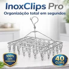 Varal de 40 Prendedores InoxClips Pro  Prático e Retrátil-O PROBLEMA NÃO É SUA CASA… É SEU VARAL