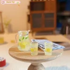SUPERTOY 1 : 12 Casa De Bonecas Em Miniatura Suco Limão Jarro Copo Conjunto Modelo Boneca Bebida Decoração Cozinha Cena