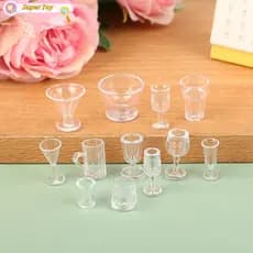 SUPERTOY 10 Pçs Mini Copo Vermelho Simulação Móveis Taça De Vidro Para Decoração De Casa De Bonecas 1 : 12 Acessórios Em