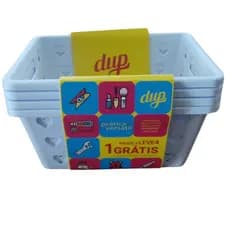Kit 4 Cestos Organizador Dup Branco Multiuso Pequeno 14 x 18 cm Empilhável