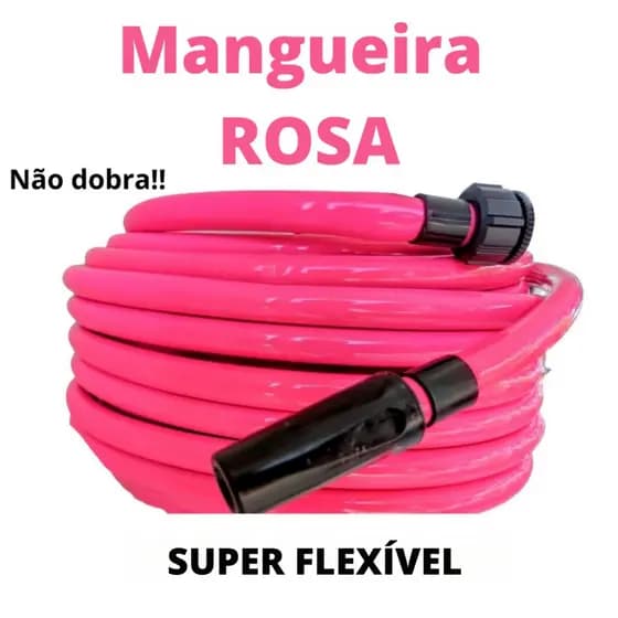Mangueira Jardim Rosa Super Flexível Reforçada 07 10 15 20 25 30 Metros 1/2x2,0mm Com Esguicho e Engate