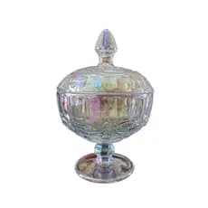 Bomboniere de Vidro Furta-cor Cristal C/ Pé Diamond 12x17cm 580ml Baleiro Potiche Arco-íris
