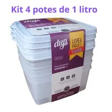 Kit 4 Potes Herméticos 1 litro Essencial Dup Tampa Marmita Freezer Micro-ondas BPA FREE Tapuer