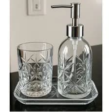 Kit Banheiro Lavabo 3 Peças Cristal ou Furta-cor Com Saboneteira Arco-íris