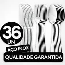 Conjunto Jogo de Talheres 36 peças Aço Inox 12 Facas 12 Garfos e 12 Colheres de Mesa Casa Para Restaurante