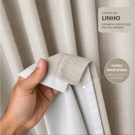 Cortina Sala e Quarto Linho com Forro Microfibra Premium de Luxo