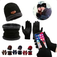Kit Touca Gorro + Cachecol Echarpe Lã + Luva Touch Celular