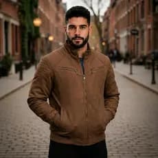 Jaqueta Masculina Casual em Suede com Forro Peluciado Casaco Camurça Inverno