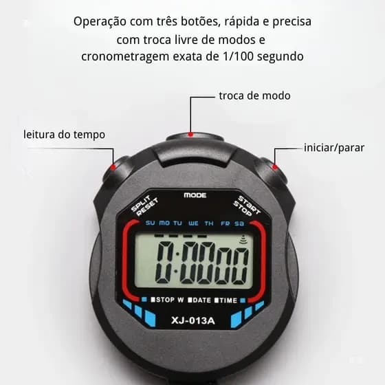 Cronômetro Profissional de Mão 1/100s Resistente à Água com Despertador