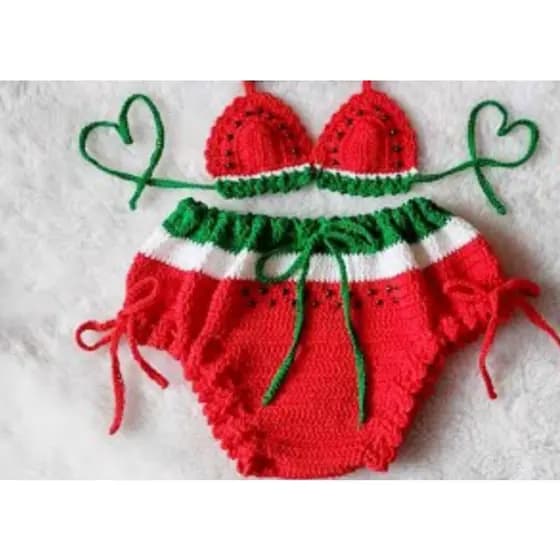 conjunto de Biquíni infantil em crochê Melancia  Moda praia infantil 03 ate /06 meses até 1 ano