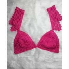 Cropedd de crochê com Manguinha Top Biquíni Top Cropped Roupa feminina