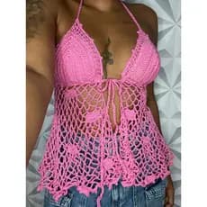 Bata blusa em crochê cropped forrado moda feminina presente dia dos namorados