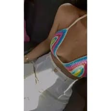 Top Cropped em crochê color Moda feminina prensente dia dos namorados