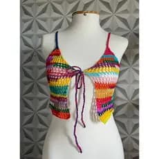 cropped colete em croche hadmade colorido de presente dia dos namorados