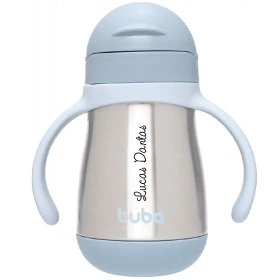 Copo Térmico 270ml com alça parede dupla Azul da Buba Personalizado com nome