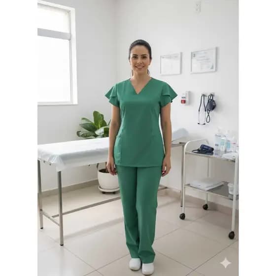 Conjunto de Jaleco Scrud  Feminino Com Bolso Manga Curta Uniforme Tecido Oxfordini 072