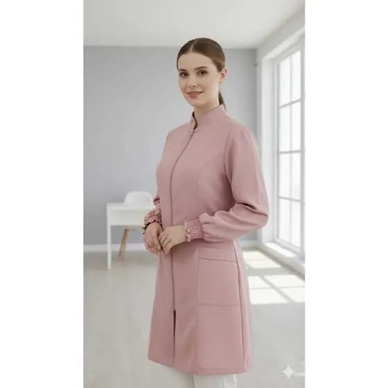 Jaleco Feminino Acinturado Manga Longa Princesa Com Zíper e Punho Gola Padre Ref 60 Tecido Gabardini