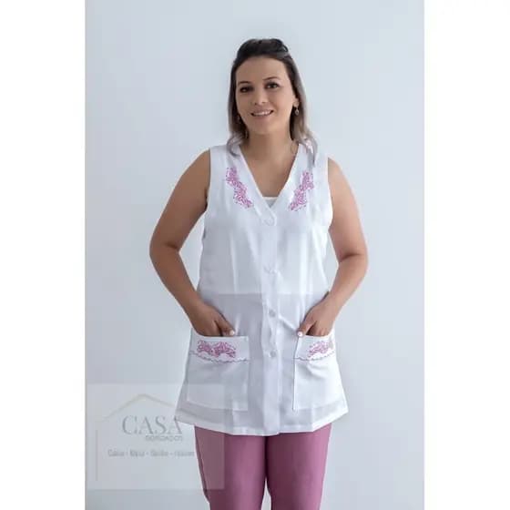 Jaleco   Regata966 Feminino Oxford Branco Bordado