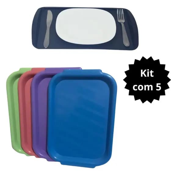 Kit 5 Bandejas Plastica Pequena 36x24,5cm Servir Refeição Buffet Fast Food Sorveteria Cafeteria Hamburgueria Restaurante