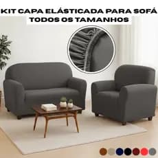 Kit Capa De Sofá 2 e 3 Lugares Coladinha Elasticada Lisa Malha Gel